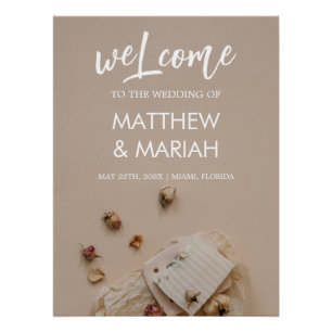 Elegant Black Calligraphy Floral Wedding Welcome Poster