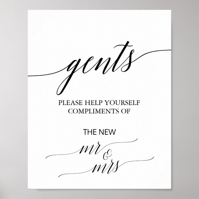 Elegant Black Calligraphy Gents Bathroom Sign (Front)