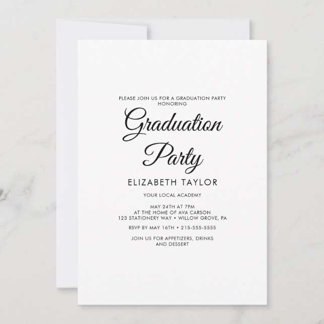 Elegant Black Calligraphy Graduation Party  Invitation (Front)