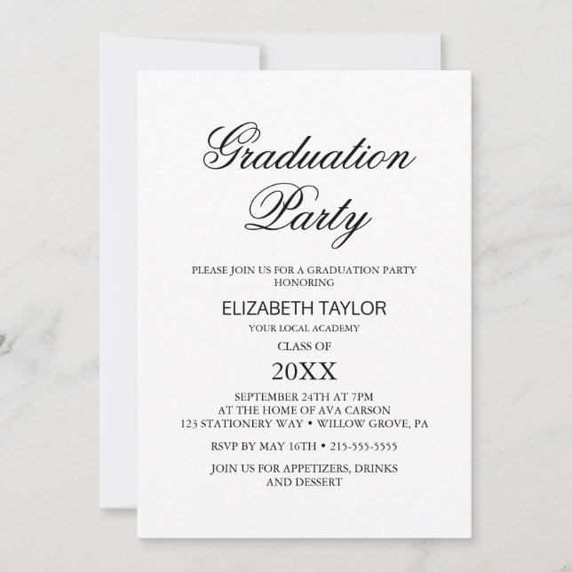 Elegant Black Calligraphy Graduation Party  Invitation (Front)