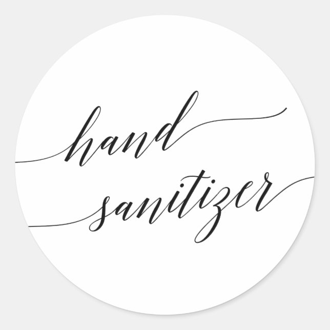 Elegant Black Calligraphy Hand Sanitizer Classic Round Sticker (Front)