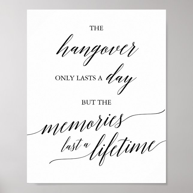 Elegant Black Calligraphy Hangover & Memories Sign (Front)