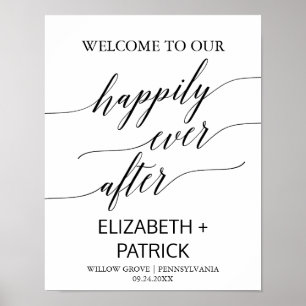 Elegant Black Calligraphy Happily Ever After Sign