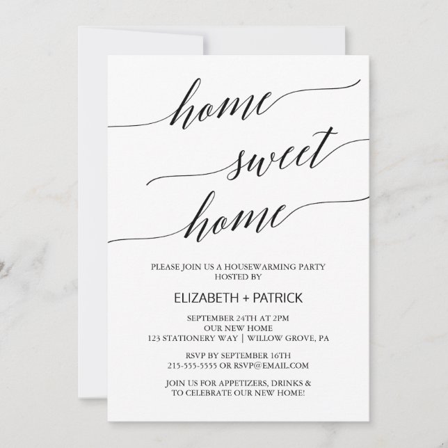 Elegant Black Calligraphy Housewarming Party Invitation (Front)