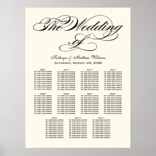 Elegant Black Calligraphy Ivory Wedding Seating Poster