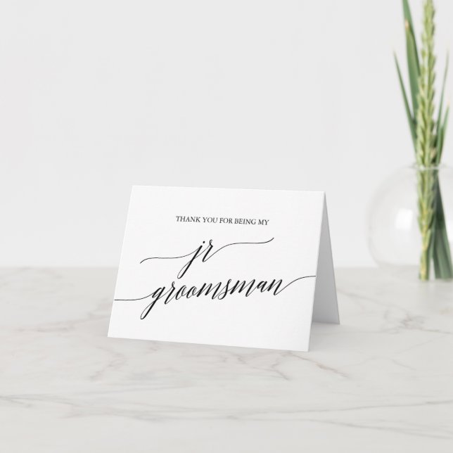 Elegant Black Calligraphy Jr Groomsman Thank You Card (Front)