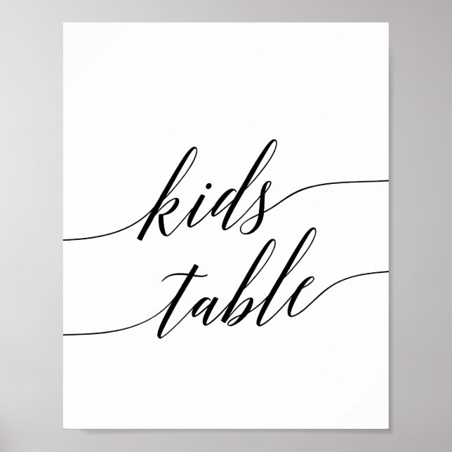 Elegant Black Calligraphy Kids Table Sign (Front)