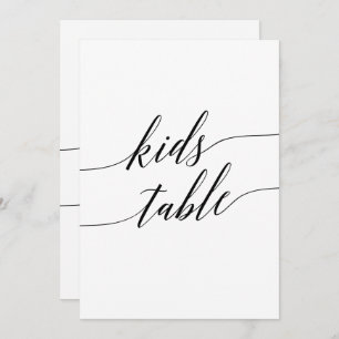 Elegant Black Calligraphy Kids Table Sign 5x7" Invitation