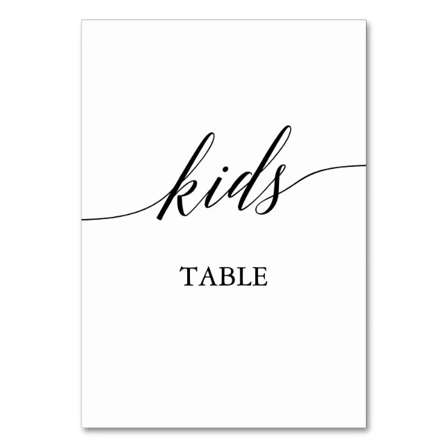 Elegant Black Calligraphy Kids Table Table Number (Front)