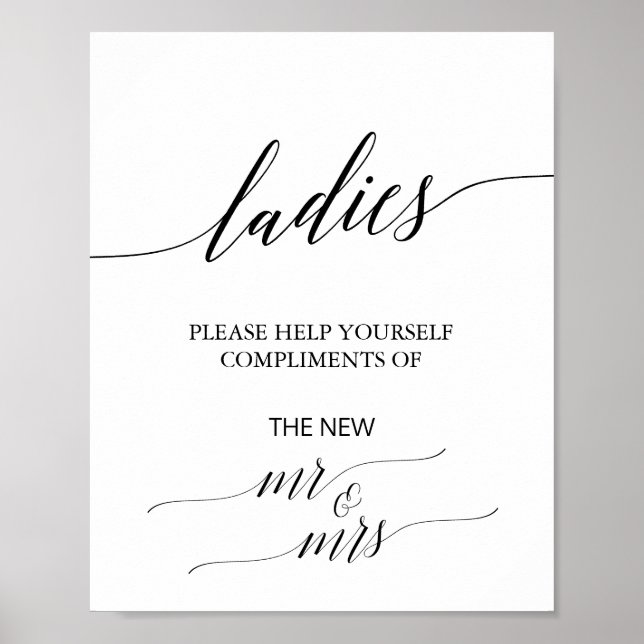 Elegant Black Calligraphy Ladies Bathroom Sign (Front)