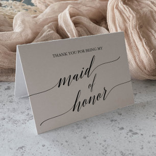 Elegant Black Calligraphy Maid of Honour Thank You Card