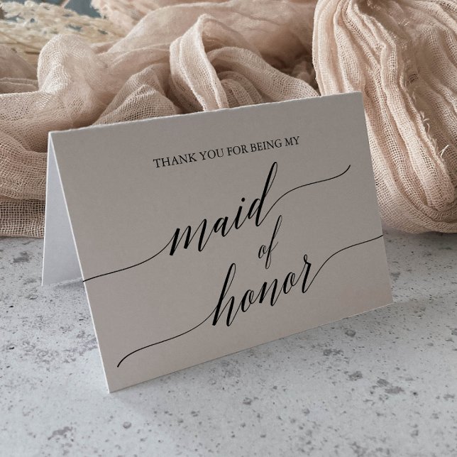 Elegant Black Calligraphy Maid of Honour Thank You Card (Creator Uploaded)