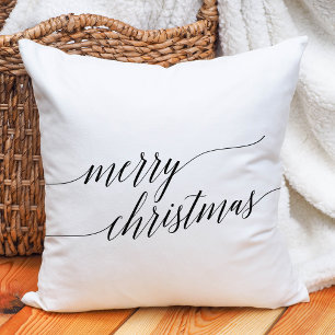 Elegant Black Calligraphy Merry Christmas Cushion