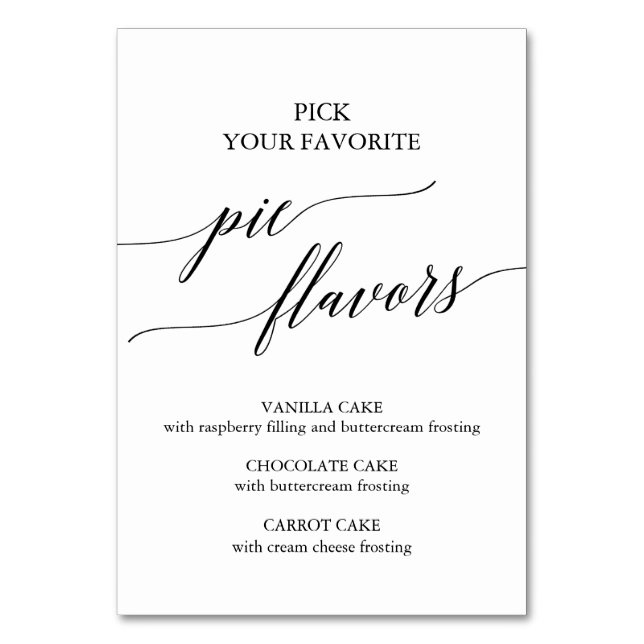 Elegant Black Calligraphy Pie Flavours Sign Card (Front)