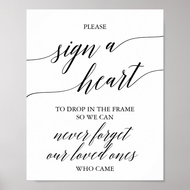 Elegant Black Calligraphy Please Sign a Heart (Front)
