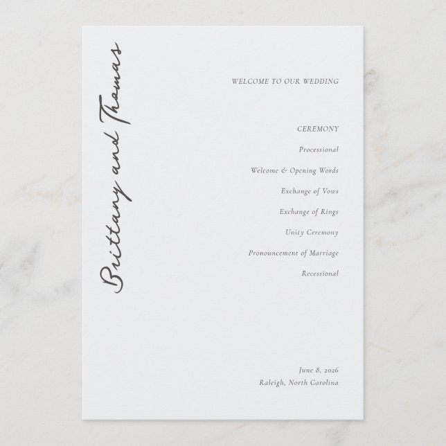 Elegant Black Calligraphy Program (Front)