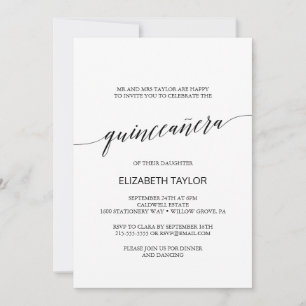 Elegant Black Calligraphy Quinceañera Invitation