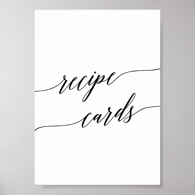 Elegant Black Calligraphy Recipe Cards Sign (Front)