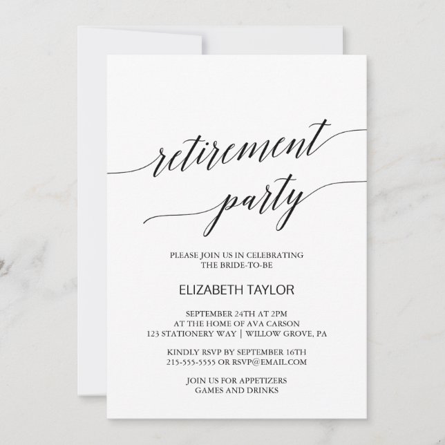 Elegant Black Calligraphy Retirement Party Invitation (Front)