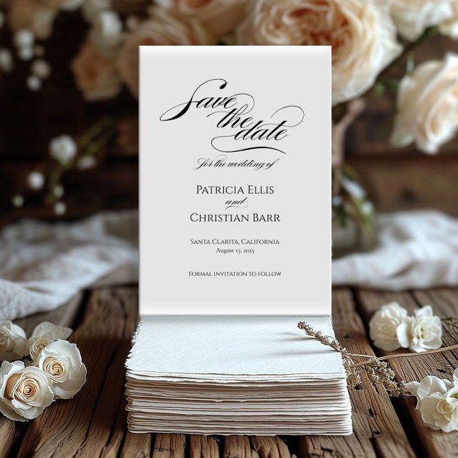 Elegant black calligraphy Save the Date invitation (Creator Uploaded)