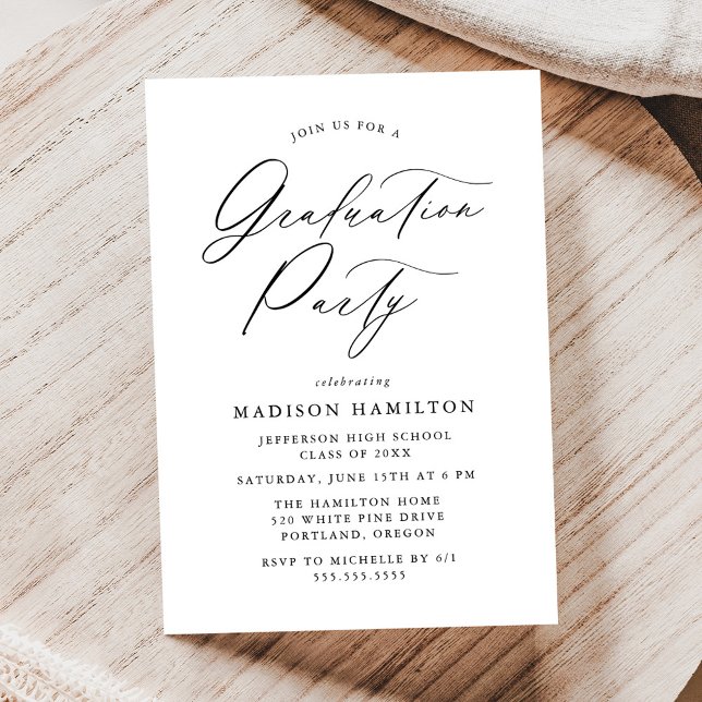 Elegant Black Calligraphy Script Graduation Party Invitation (Creator Uploaded)