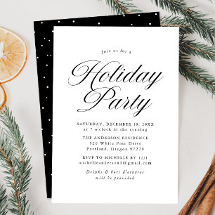 Elegant Black Calligraphy Script Holiday Party Invitation