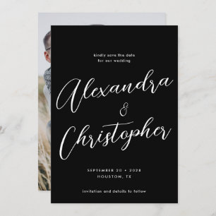 Elegant Black Calligraphy Script Wedding Photo Save The Date