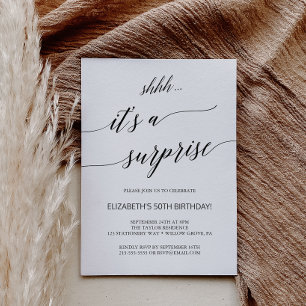 Elegant Black Calligraphy Surprise Party Invitation