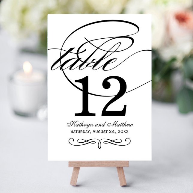 Elegant Black Calligraphy Table Number Card (Creator Uploaded)