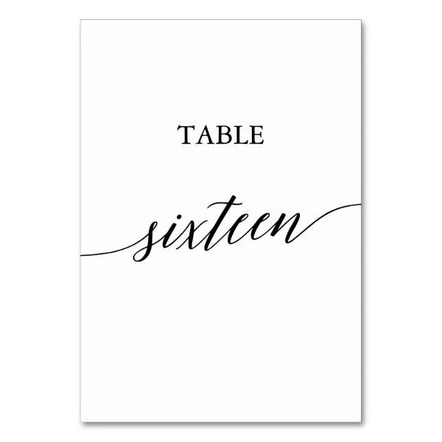 Elegant Black Calligraphy Table Number Sixteen (Front)