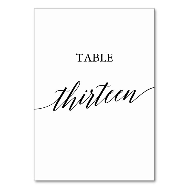 Elegant Black Calligraphy Table Number Thirteen (Front)