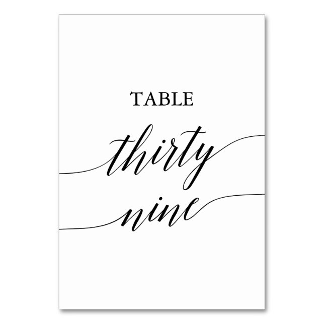 Elegant Black Calligraphy Table Number Thirty Nine (Front)