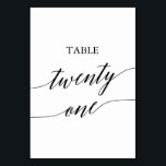 Elegant Black Calligraphy Table Number Twenty One<br><div class="desc">This elegant black calligraphy table twenty one table number is perfect for a simple wedding. The neutral design features a minimalist card decorated with romantic and whimsical typography. The card prints on the front and back (double-sided). Other table numbers in the collection are sold separately.</div>