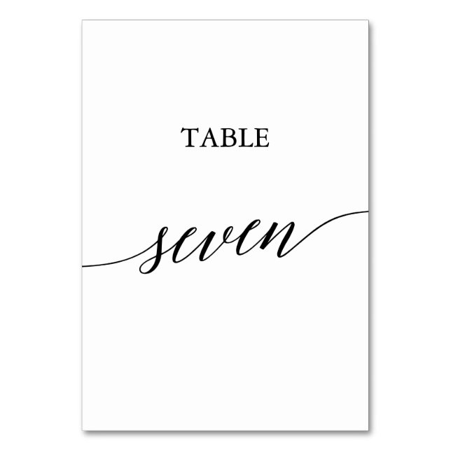 Elegant Black Calligraphy Table Seven Table Number (Front)