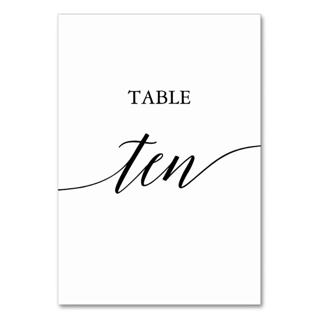 Elegant Black Calligraphy Table Ten Table Number (Front)
