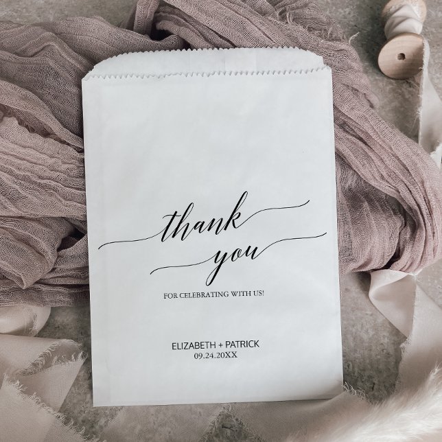 Elegant Black Calligraphy Thank You Wedding Favour Bag (Creator Uploaded)
