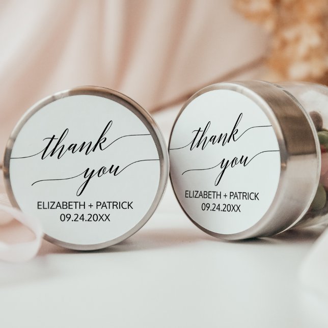 Elegant Black Calligraphy Thank You Wedding Favour Classic Round Sticker (Creator Uploaded)