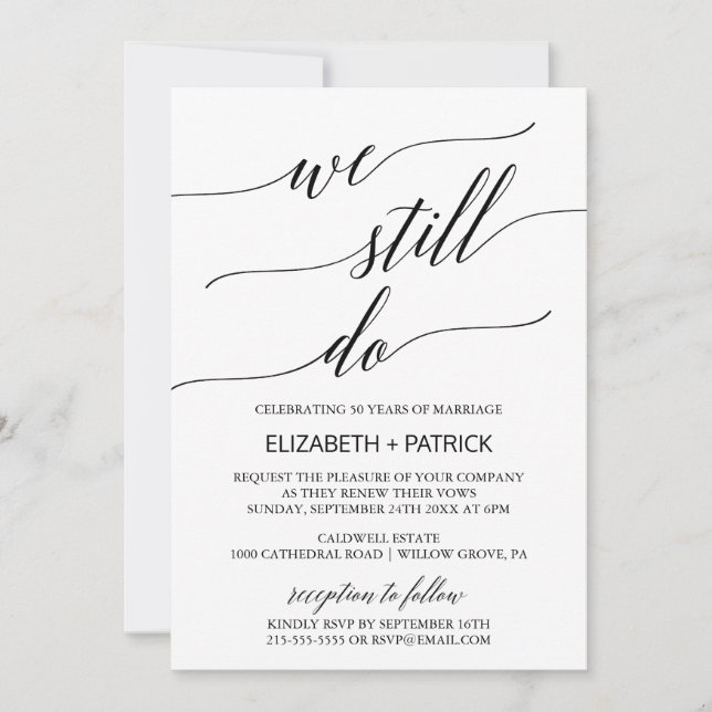Elegant Black Calligraphy Vow Renewal Invitation (Front)