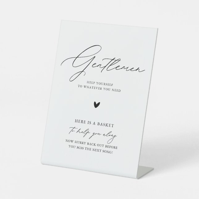 Elegant Black Calligraphy Wedding Bathroom Basket Pedestal Sign (Front)