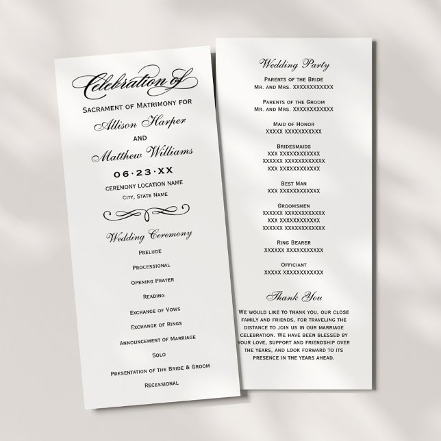 Elegant Black Calligraphy Wedding Ceremony Program (Creator Uploaded)