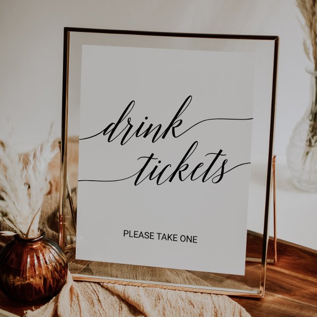 Elegant Black Calligraphy Wedding Drink Tickets Poster (Creator Uploaded)