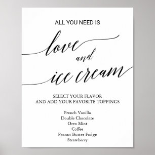 Elegant Black Calligraphy Wedding Ice Cream Sign