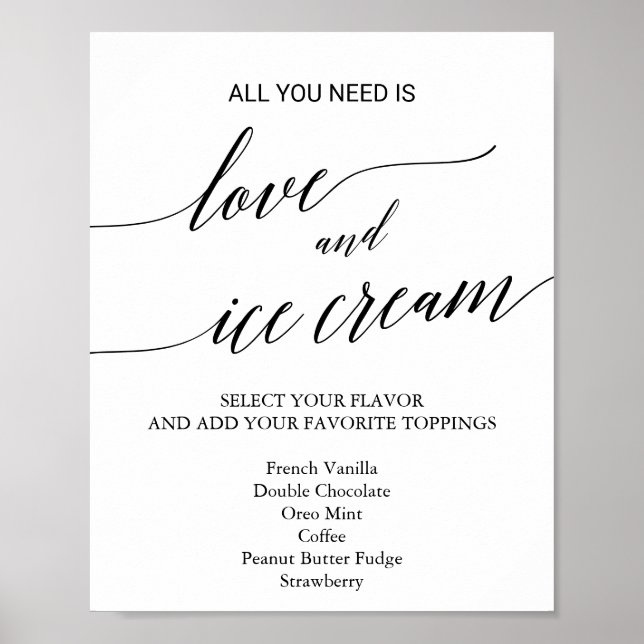 Elegant Black Calligraphy Wedding Ice Cream Sign (Front)