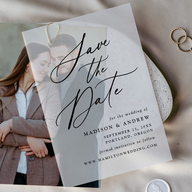 Elegant Black Calligraphy Wedding Save the Date Vellum Invitations (Creator Uploaded)