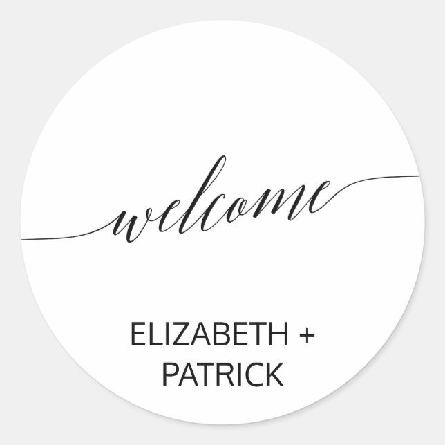 Elegant Black Calligraphy Wedding Welcome Classic Round Sticker (Front)