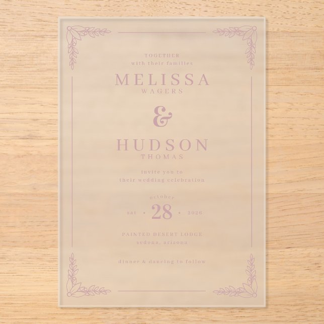 Elegant Black Calligraphy With Floral Acrylic Invitations (Front)