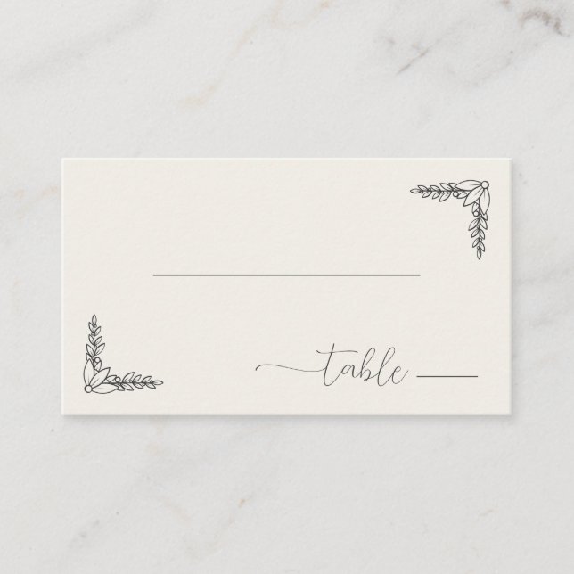 Elegant Black Calligraphy With Floral Place Card (Front)