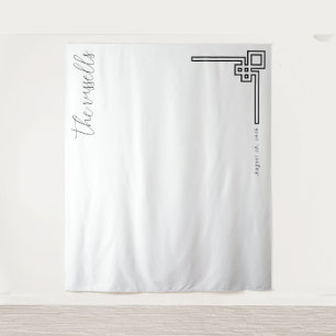 Elegant Black Calligraphy With Geometric Lines Tapestry