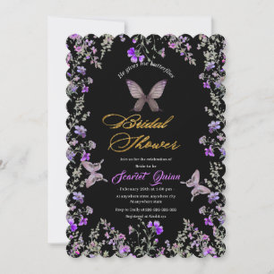Elegant black canvas with purple-brown wild flower invitation