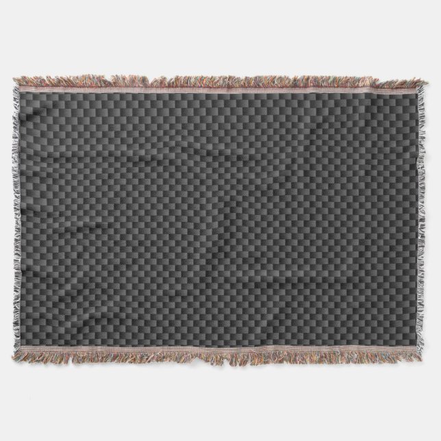 Elegant Black Carbon Fiber Style Print Background Throw Blanket (Front)